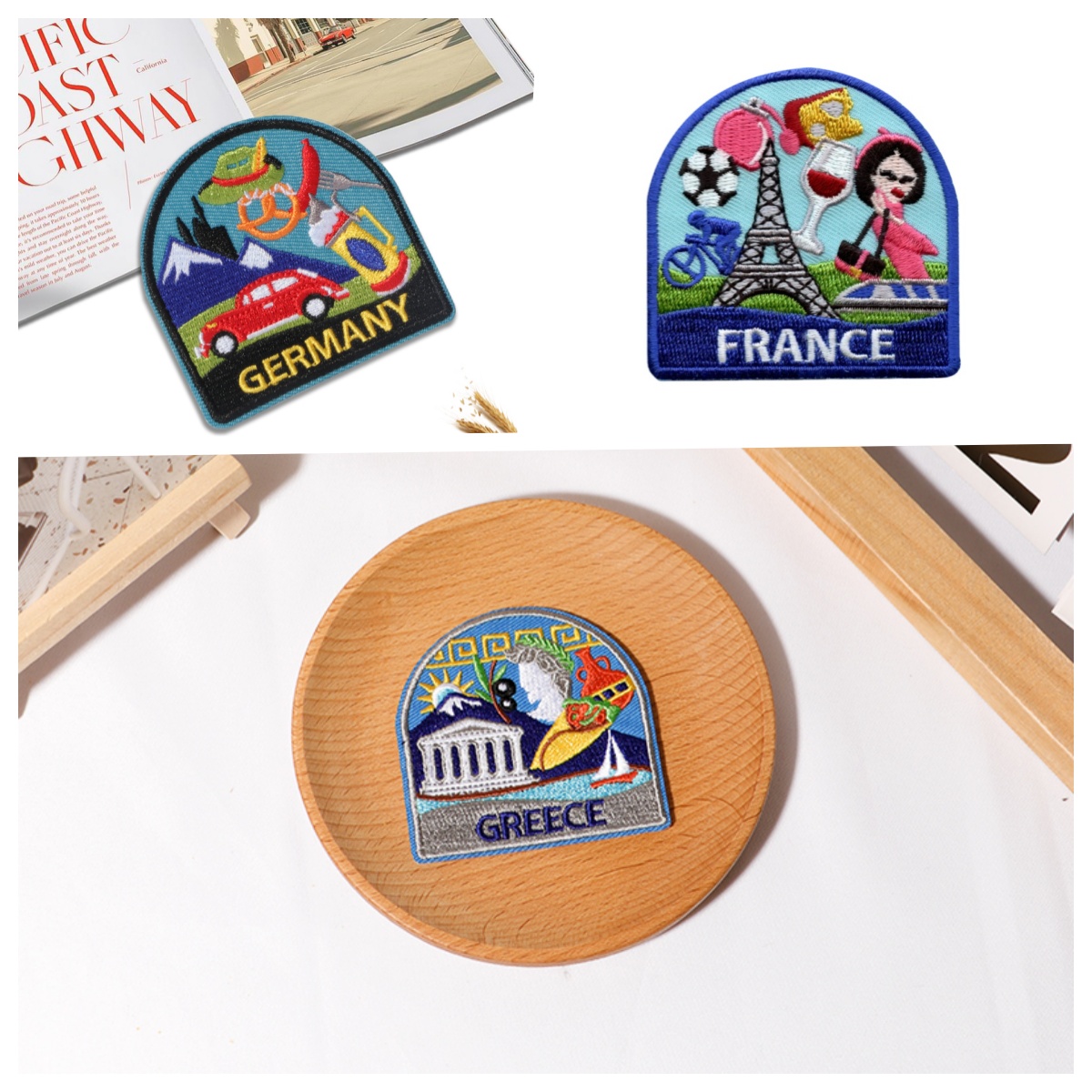 Travel Accessories Greece - 3Pcs European Country Art Embroidery Patches,Germany-France-Greece