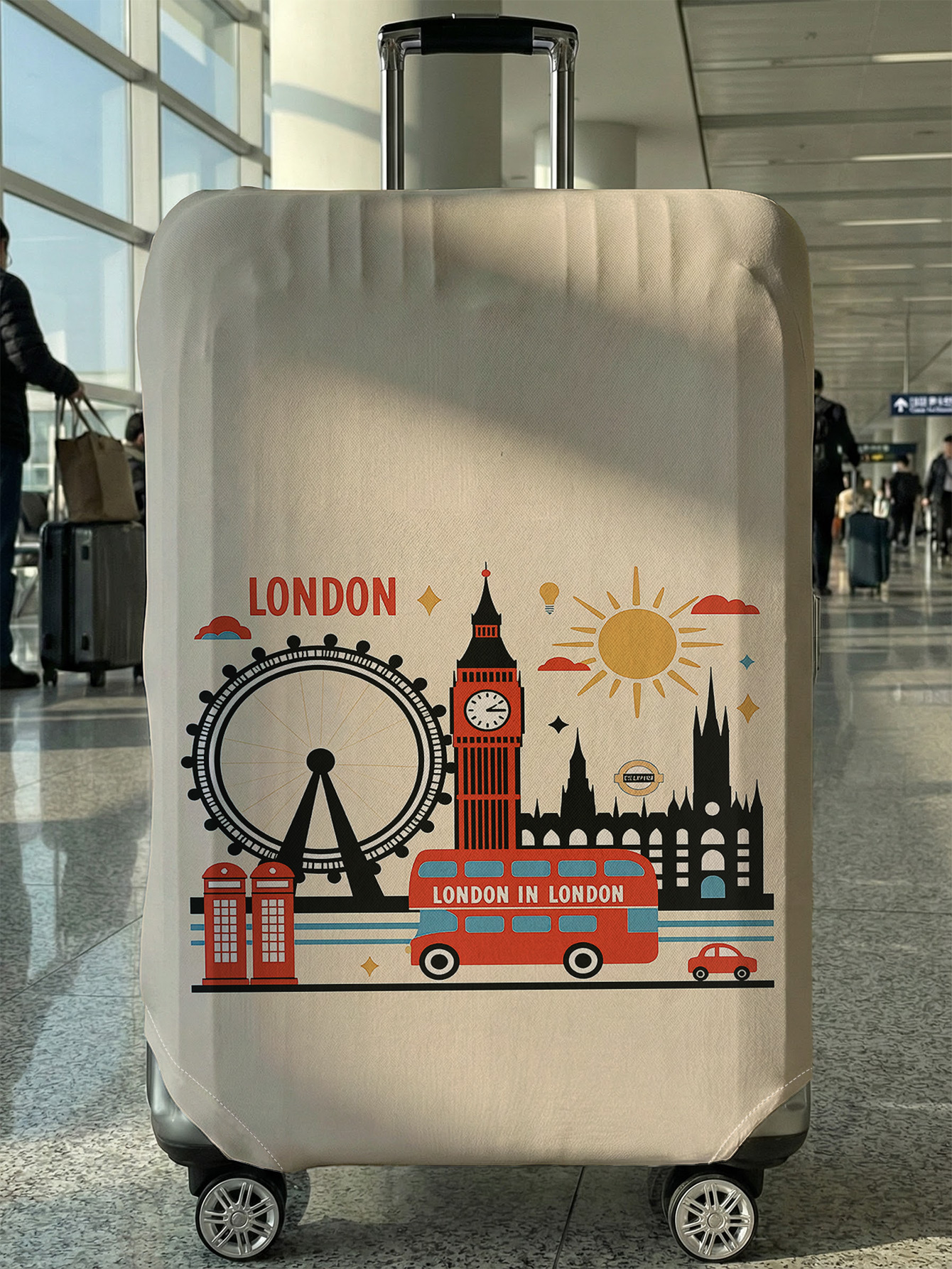 Travel Accessories London - London Landmark Cartoon Luggage Cover, Suitable