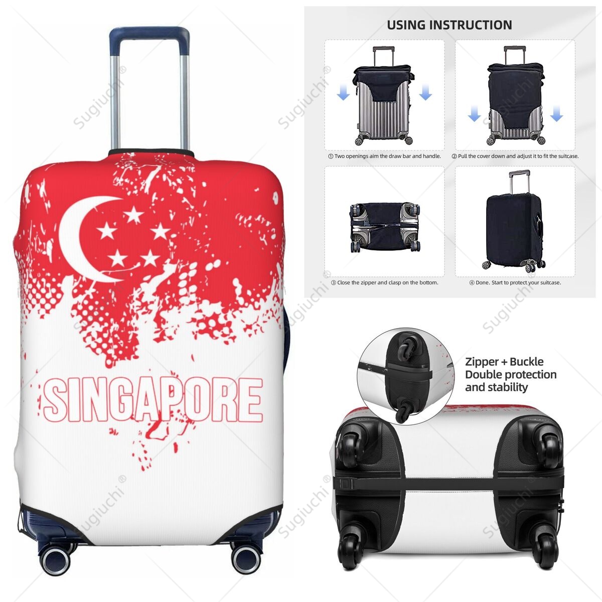 Travel Accessories Singapore - Singapore Flag Luggage Cover Suitcase Elastic