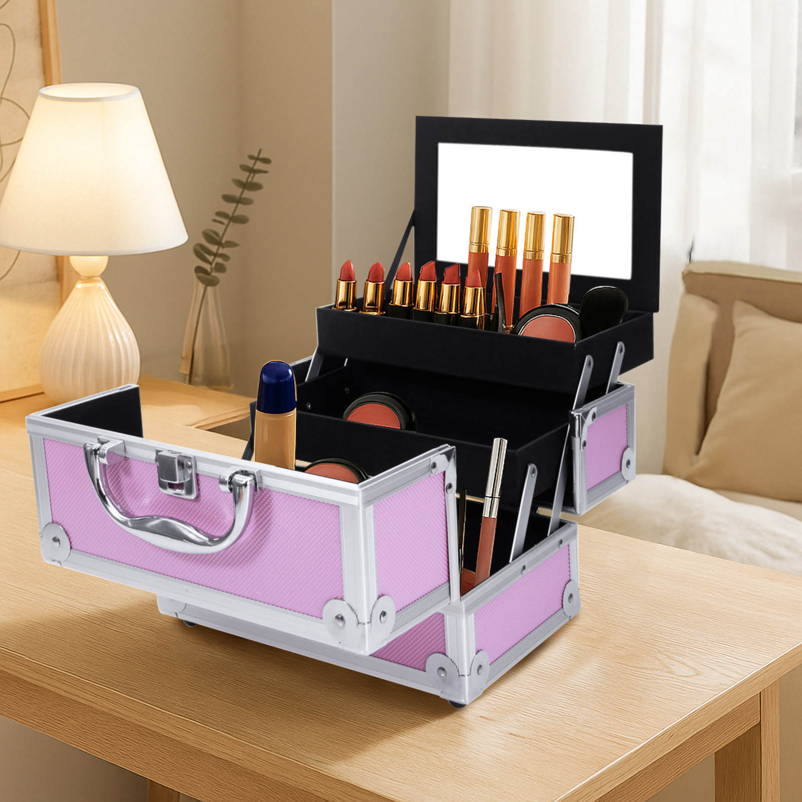 Pink Aluminum Alloy Makeup Cas - Travel Z recension och pris