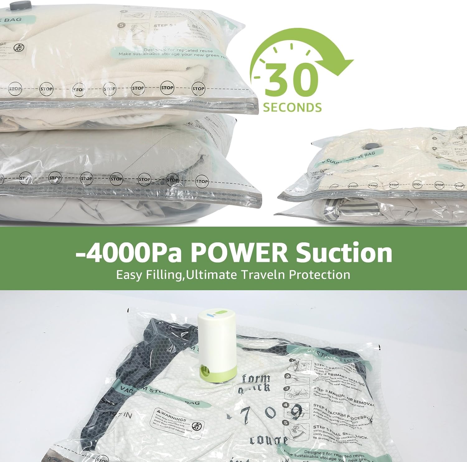 12 Packs Vacuum Bags for Trave - Compression Bag Vacuum recension och pris