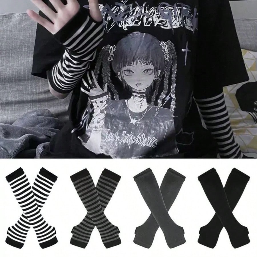1 Pair Y2K Punk Striped Knitte - Travel Accessories Unisex recension och pris